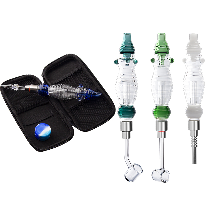 

NC037 Hookah Portable Case Smoking Pipe Set SS Dabber Tool Silicon Jar Glass Pipes Water Bong 510 Titanium Tip Quartz Banger Nail