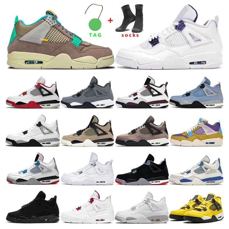 

With Box Jorden 4 Jumpman 4s Sneaker Basketball Shoes 4 Red Thunder University Blue Military Black Black Cat Sail Cement men women outdoor trainers sneakers