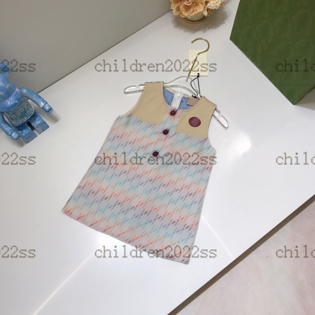 Robe sans manches 22SS Sweet Princess Summer Red Robe décontractée T-shirts Girls nouvellement haut de gamme Coton et lin Mélanges Jirts Enfants