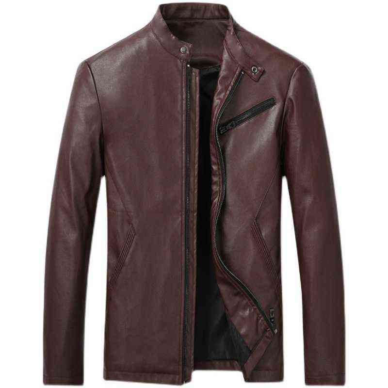

Men's PU Coat Fall/Winter Stand Collar Slim Solid Color Zipper Business Leather Jacket High Quality Waterproof Faux Leather Tops T220728, Dark brown