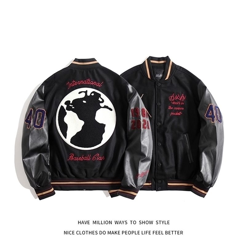

Arrival Autumn Spring MrDeer Embroidery Patchwork Oversize Men Baseball Bomber Varsity Jacket Unisex Women Letterman Chic W220815, Black