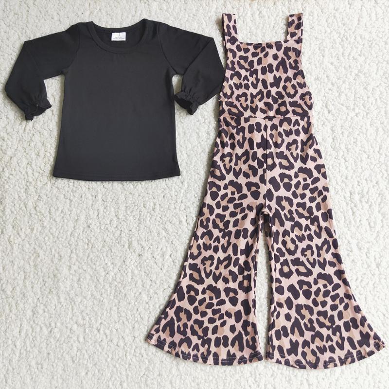 

Clothing Sets Arrival Kids Fall Outfit Girls Black Color Shirt Match Flare Leopard Pants 2Pieces Set Toddlers Fashion ClothesClothing, As pic