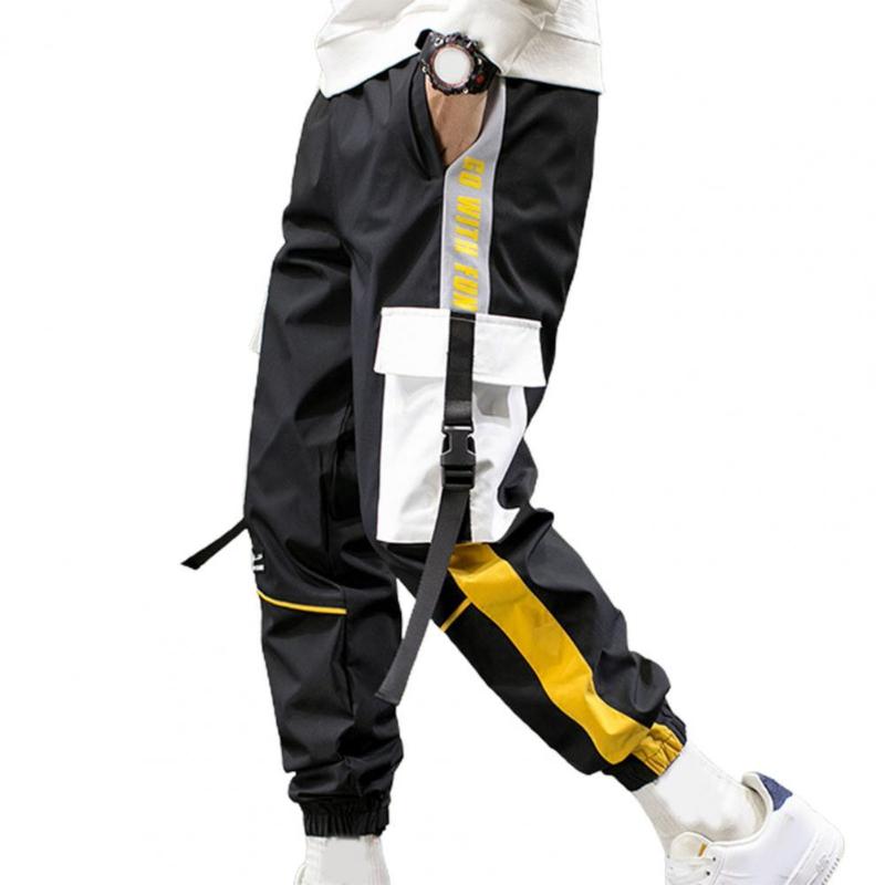 

Men's Pants 2022 Men Cargo Large Pockets Strap Hiphop Sweatpants Joggers Spring Autumn Male Clothes, Yellow