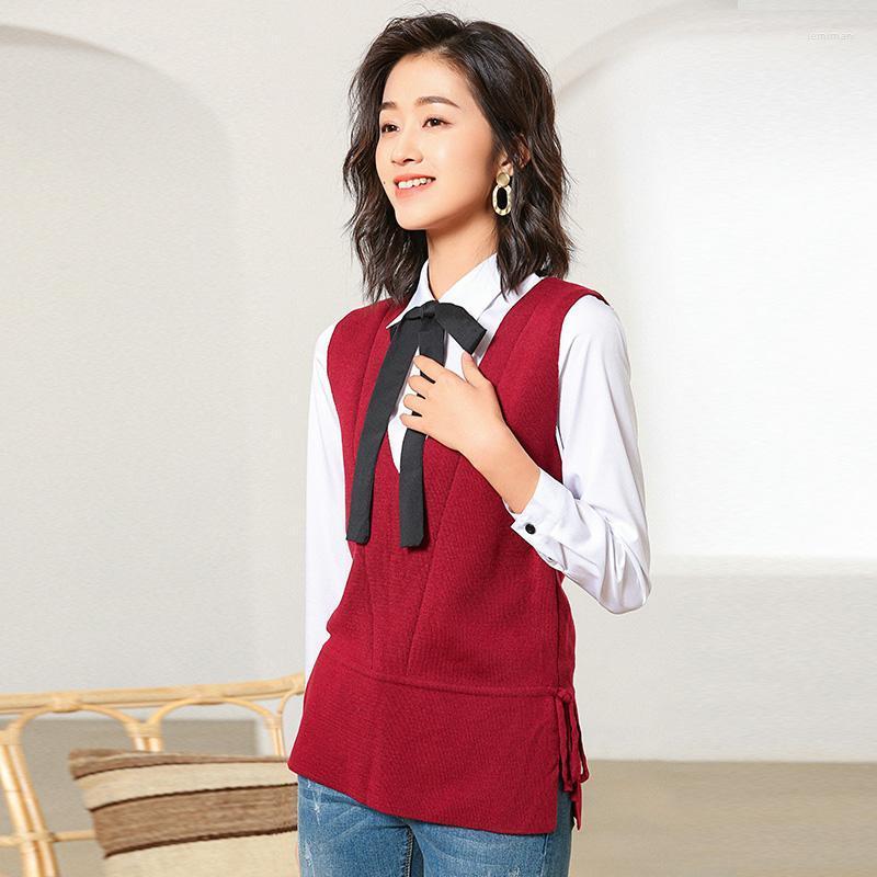 

Women' Sweaters Fashion Sweater Vest Female V-Neck Sleeveless Cashmere Wool Knitted Streetwear Women Lace Up Pullover Tank Tops 2022 Spring, Black
