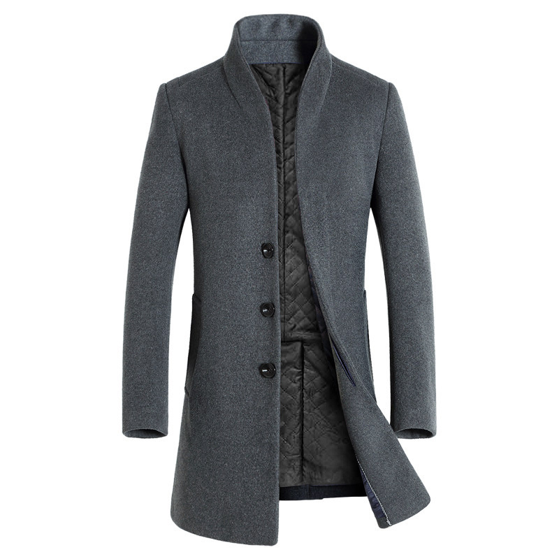 

Men's Trench Coats Autumn Winter Brand Men Wool Blends Coats Fashion Solid Color Middle Long Overcoat Luxury Business Casual Wool Coat S3XL 220826, Gray