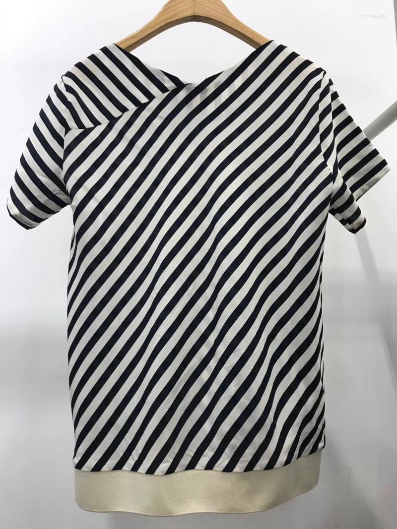 

Women' Blouses & Shirts Women Fashion Short Sleeve Casual Silk Striped Shirt 0422Women' Chee22
