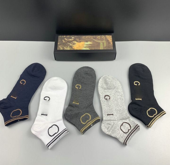 

High Quality Fashion Designer Men Women Socks 5 Pieces Luxury Couple Sports Winter Mesh Letter Print Socks With Box