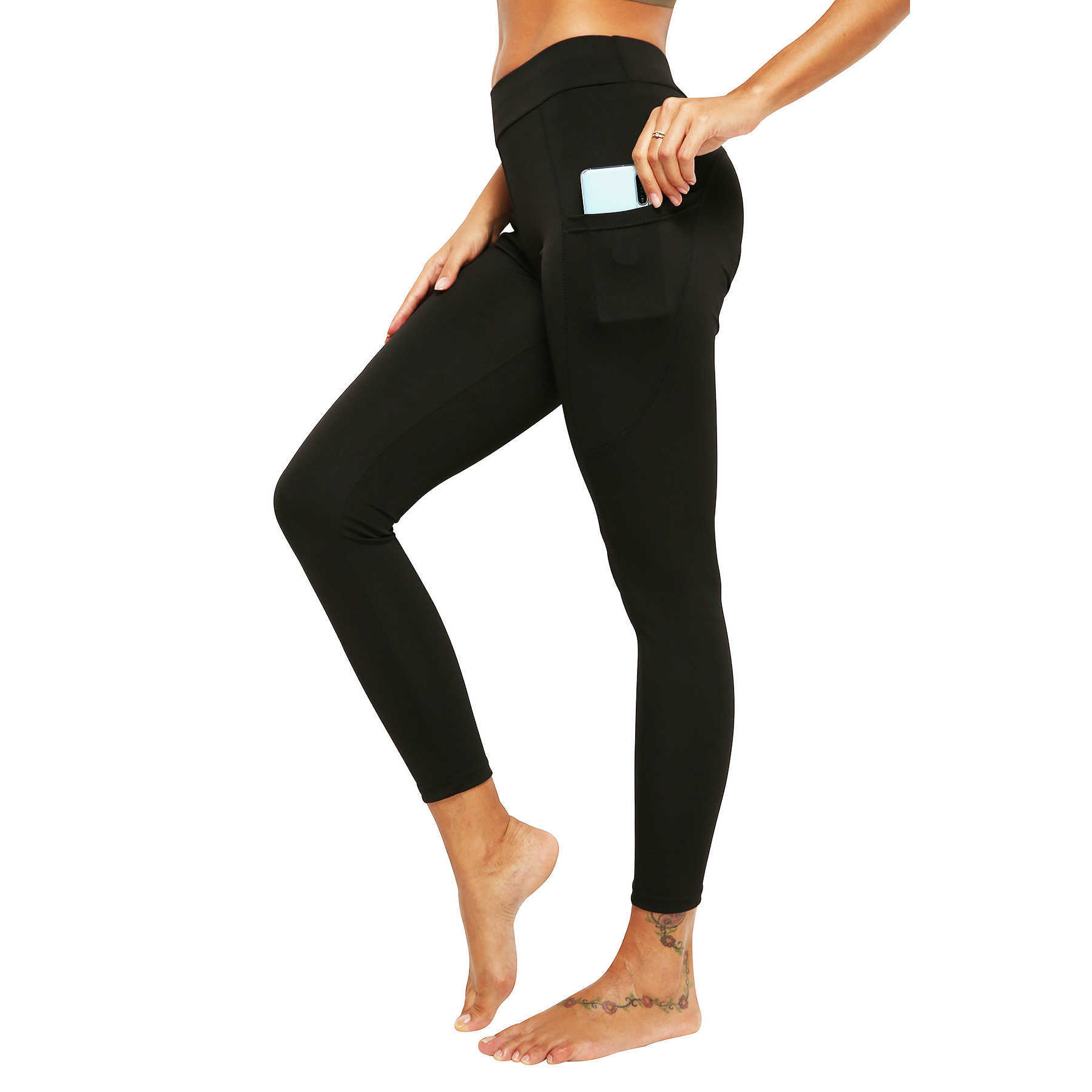 

out pocket high quality fitness Leggings with high Waist Black tummy control yoga pants, Gray