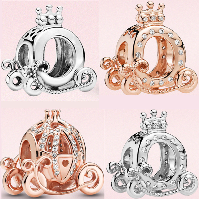 

s925 Sterling Silver Charms Rose Gold Beads Beaded DIY Classic Women's Crown Pumpkin Car Pendant Original for Pandora Fashion Bracelet Ladies Jewelry Gifts