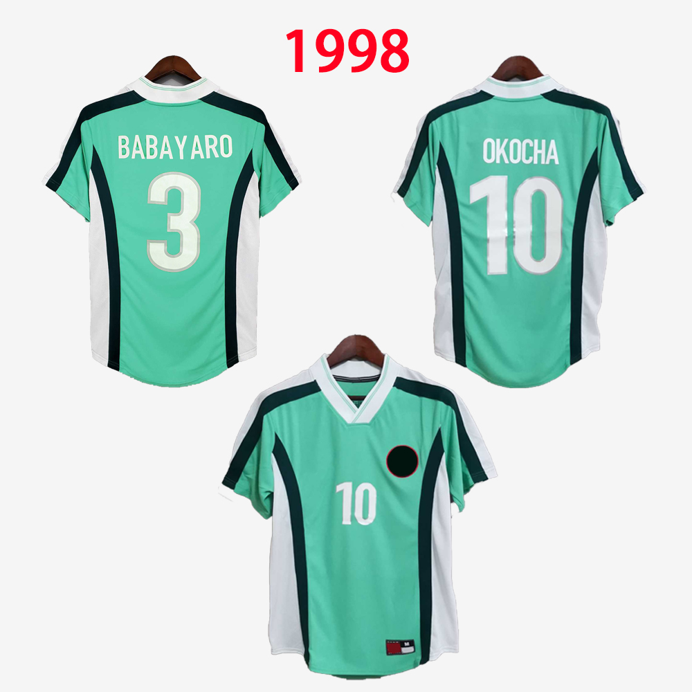 

WORLD CUP 1998 RETRO SOCCER JERSEY home green classic football Shirt OKOCHA KANU BABAYARO UCHE WEST IHEANACHO VINTAGE uniforms -2XL top quality, 1998 home