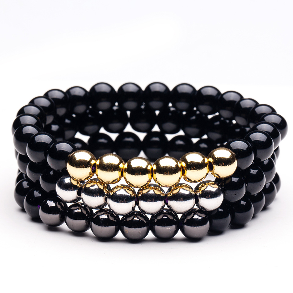 8mm Black Hematite Charm Bracelets Elasticity bead Bracelet For Women Men Friend Jewelry-image-759409403