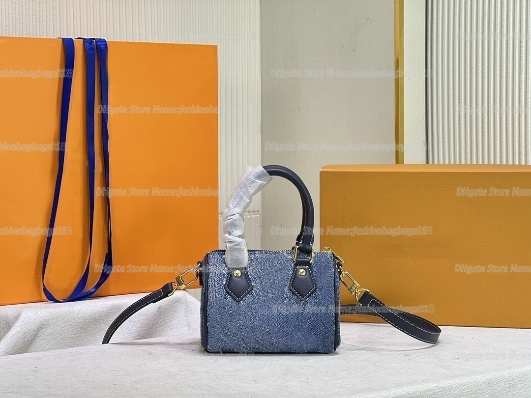 

Speedy Nano BB Bandouliere Flower Letter Boston Bags The Cowboy Blue Canvas Shoulder Bag Pillow Mono Handbag Designers Crossbody Bags M81168