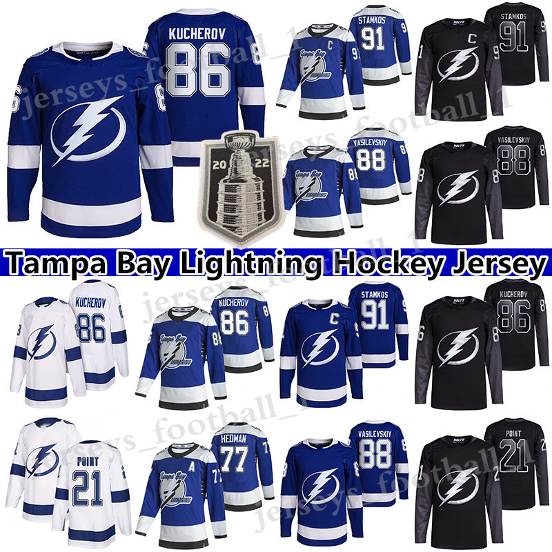 

Tampa''Bay''Lightning'' Stanley Cup Finals hockey jersey 86 Nikita Kucherov 21 Brayden Point 91 Steven Stamkos 88 Andrei Vasilevskiy jerseys, White