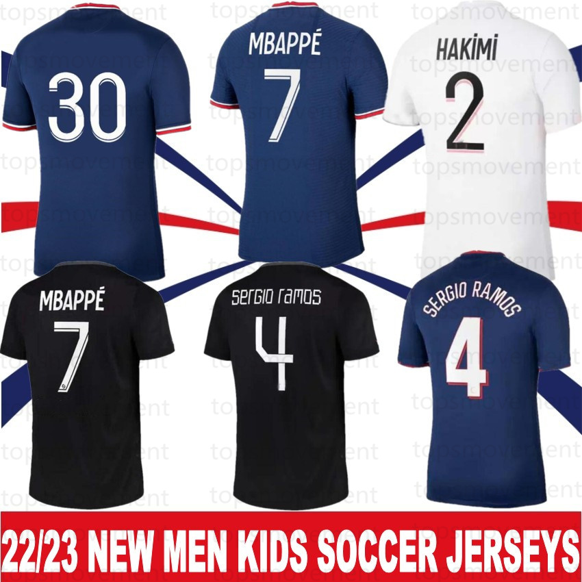 

MBAPPE HAKIMI #30 Soccer Jerseys Home SERGIO RAMOS 21 22 Maillots de football 2021 2022 MARQUINHOS VERRATTI pSGS Men + Kids Kit Shirt Uniforms maillot foot third 3rd 4th, Men balii