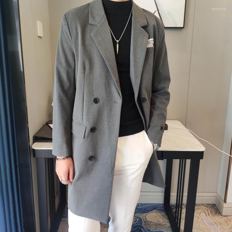 

Men's Trench Coats British Men Slim Double Breasted Long Jacket Mens Fall Winter Streetwear Coat Abrigo Largo Hombre Kend22, Black