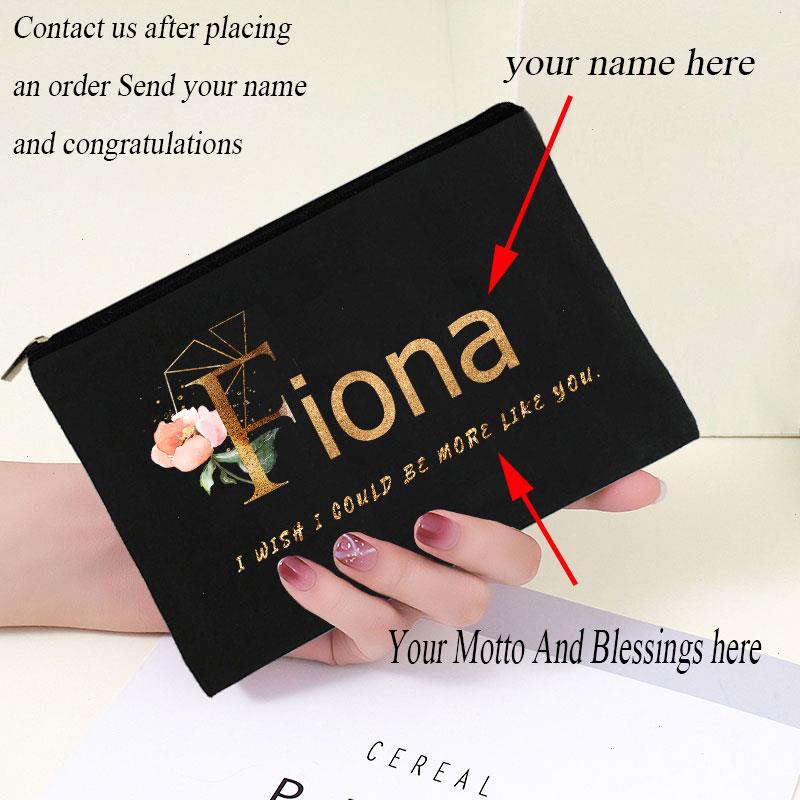 

Name Customization Letter Flower Print Bag For Girls Make Up Pouch Cosmetic Makeup Organizer Bachelorette Party, Dark grey