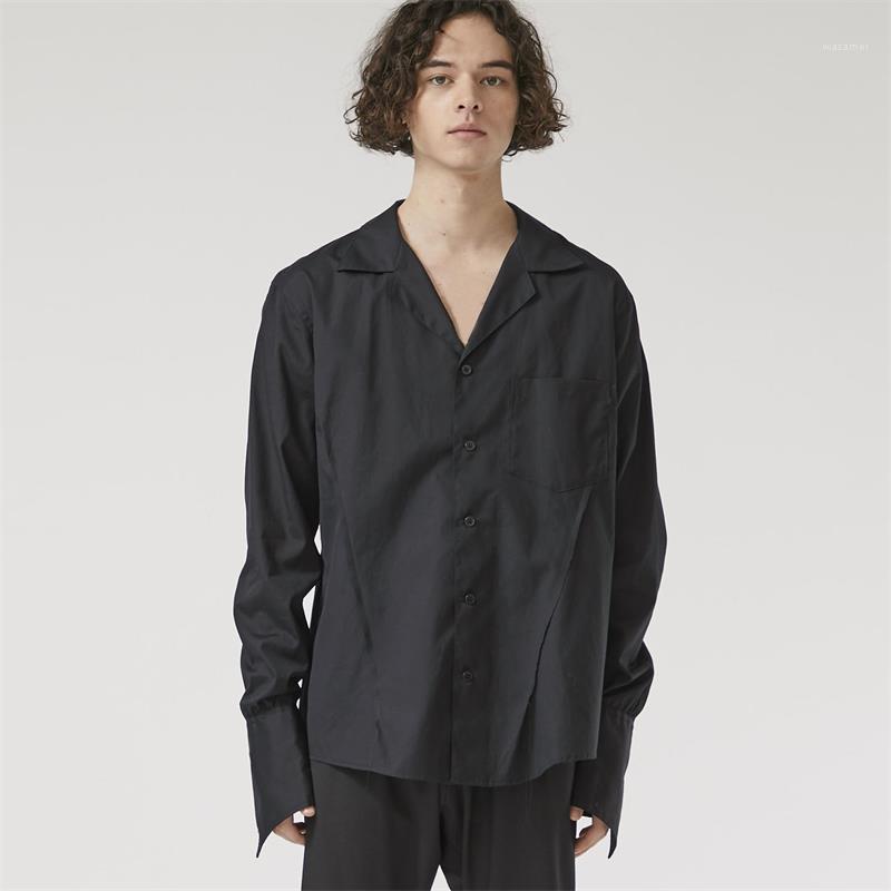 

Open Thread Squeezed Casual Shirt Black Cotton Niche Design Men' Shirts