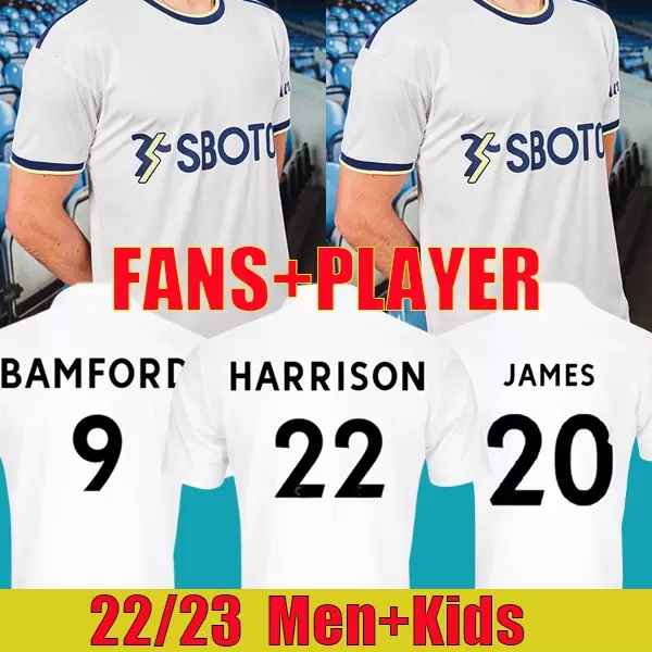 

22 23 soccer jersey 2022 2023 home football shirt FIRPO BAMFORD DIEGO LEEDS RODRIGO men kids kits uniform, 22-23 men home +patch