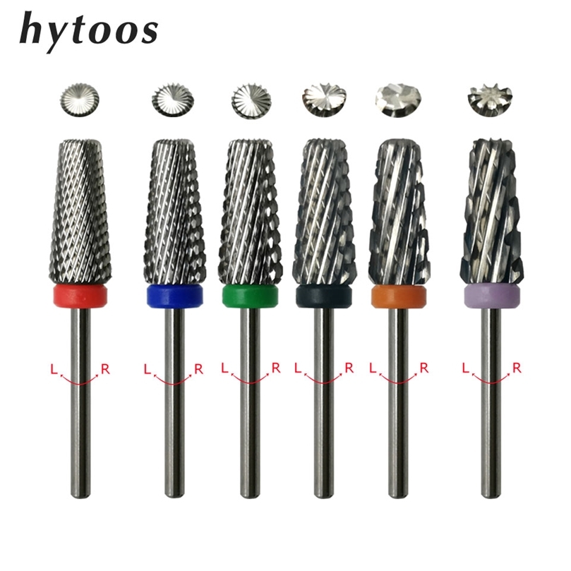 

HYTOOS 5 in 1 Tapered Carbide Nail Drill Bits Milling Cutter For Manicure Remove Acylics & Gel Nails Accessories Tools 220518