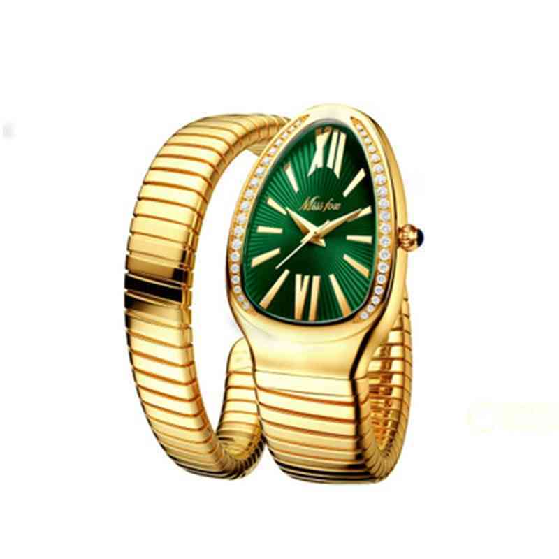 

MISSFOX Women's Watch Snake Shape Luxury Wrist Watch For Women Steel Unique Gold Quartz Ladi Watch Clock, Gold red