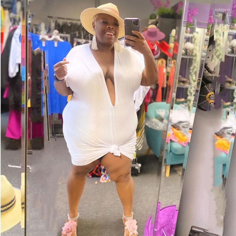 

Plus Size Dresses Women Summer 2022 Short Sleeve Bodycon Dress V Neck Sexy Mini Club Wear Drop Wholesale Echm22, Blue