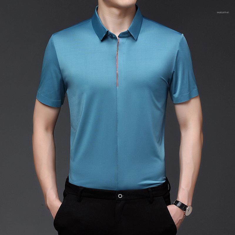 

Men's Casual Shirts M-4XL Lyocell And Modal Soft Men Shirt Short Sleeve Brand High Quality Seamless Mens Summer Comfortable Business Blue To, Black
