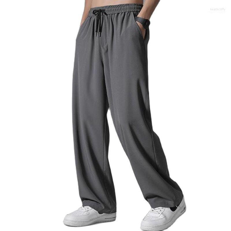 

Men' Pants Men' Summer Thin Loose Casual Wide Leg Straight Droopy Ice Silk PantsMen' Heat22, Black