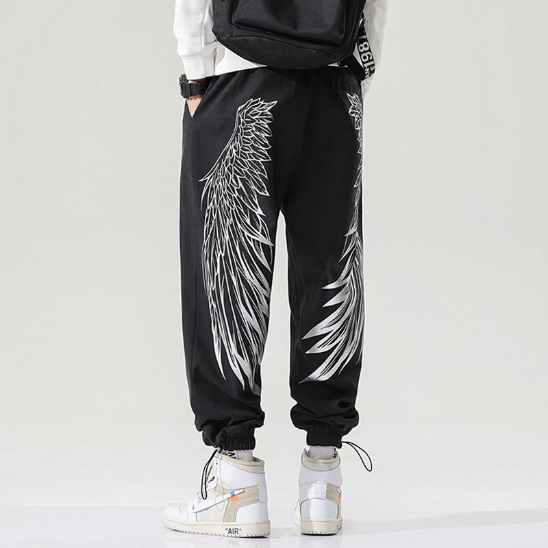 

Men's Pants Wing Cargo Men Harajuku Hip Hop Streetwear Joggers Man Elastic Waist Sweatpants TechwearMen's, Black