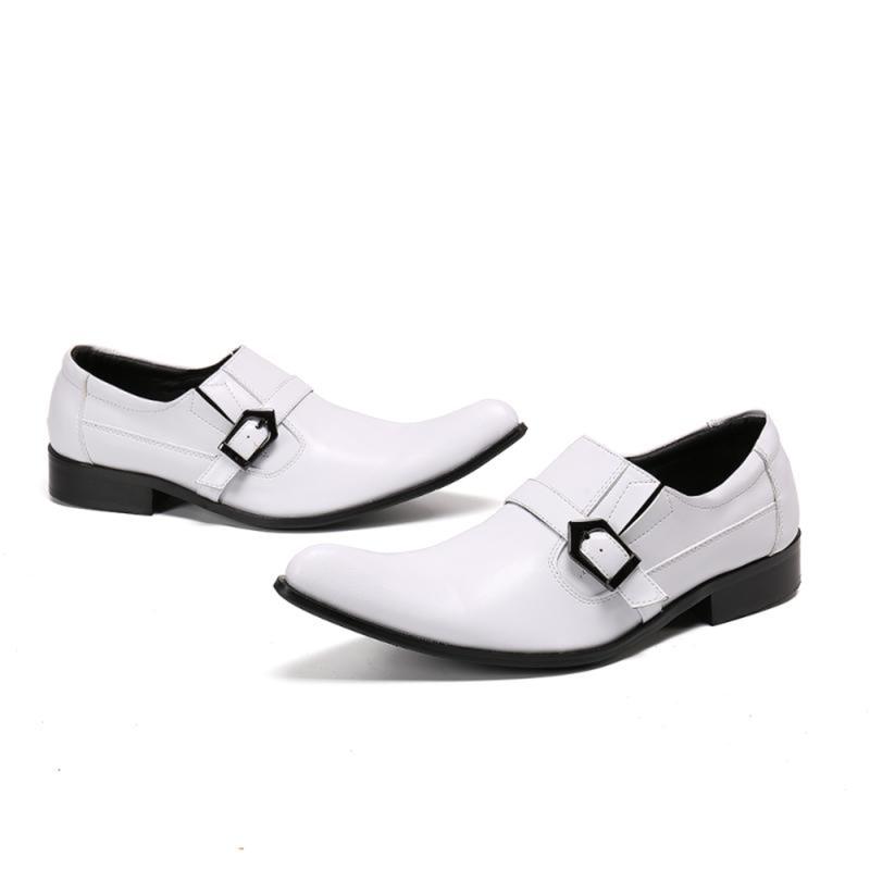 

Dress Shoes Big Size 37-46 Classic White Buckle Mens Oxford Genuine Leather Slip-on Pointed Toe Wedding Party