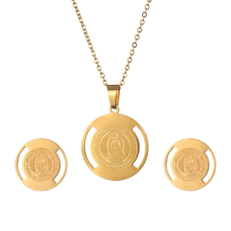 

Earrings & Necklace Gold Color Virgin Mary For Women Men Church Christian Prayer Jesus Shiny Religion Pendant Jewelry SetEarrings, As pic