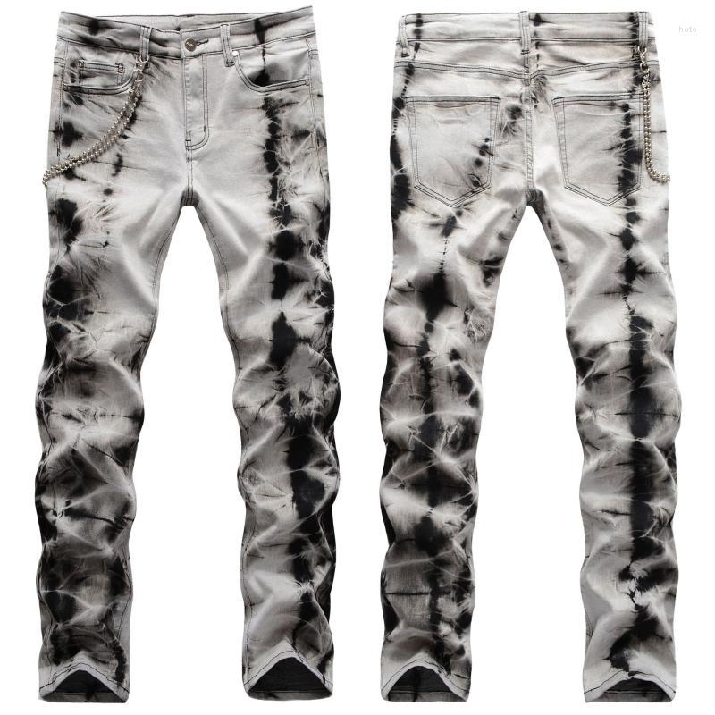 

Men's Jeans Men's Hip Hop Snowflake Retro Hanging Chain Decoration Stretch Slim JeansMen's, Gray