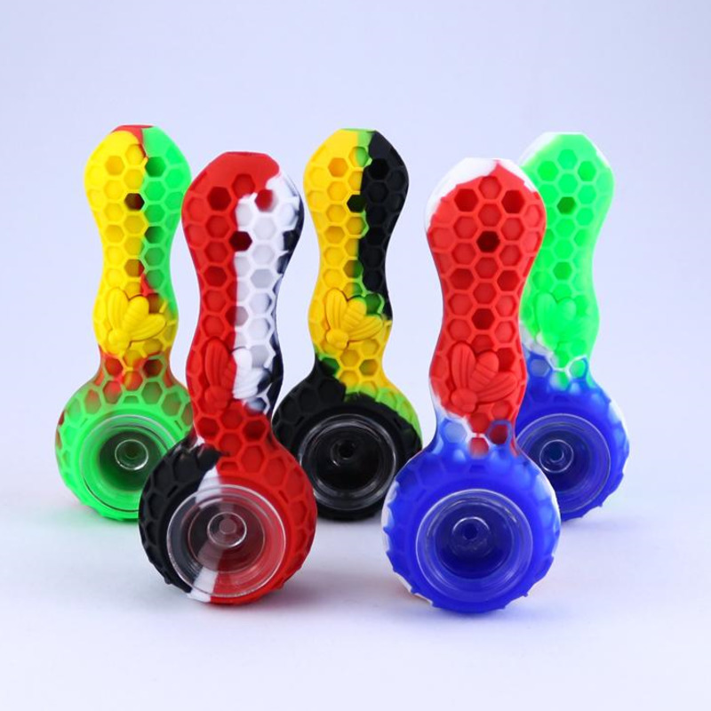

Honeybee design unbreakable Silicone Smoking Pipes Hookah Mini Tobacco Hand Pipe Dab Bong dab nail smoking water pipe