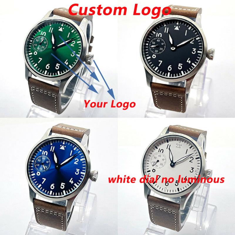 

Wristwatches Custom Logo 42mm Brushed Steel/Black/Brass Coated Case Sapphire Glass Luminous St3600 Manual Movement Mens WatchWristwatches, Steel white