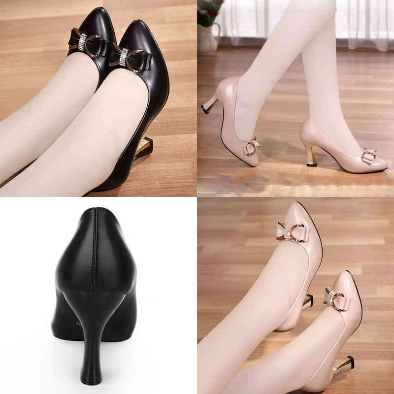 

Dress Shoes Lucyever Crystal Bow Hoge Hakken Pompen Vrouwen 2022 Lente Pu Lederen Kantoor Dames Schoenen Vrouw Ondiepe Mond Wees Teen 220425, Black