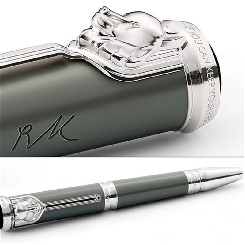 

Luxury Great Writer Special Edition Roller Ball Ballpoint Pens Top Quality green color big holder Refill Writing Pen With Unique Embossed Wolf Head, As pictures