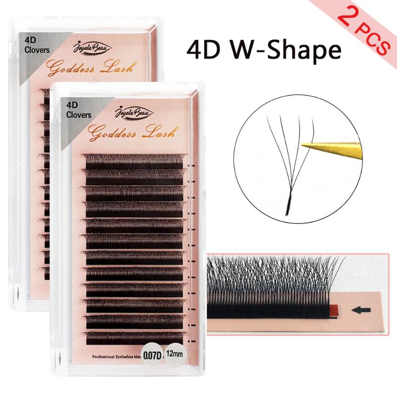 

False Eyelashes W Shape Eyelash Extensions 3/4D Premade Volume Fans Style Lashes Natural Soft 2 PcsFalse