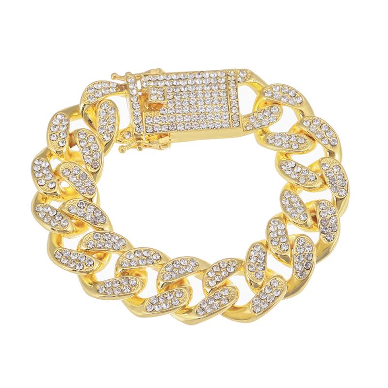 

Pendant Necklaces Hip Hop 12MM 4 Colors Full Iced Out Paved Pink Rose Rhinestones Miami Prong Cuban Chain CZ Bling Rapper Bracelet For Men J, Silver