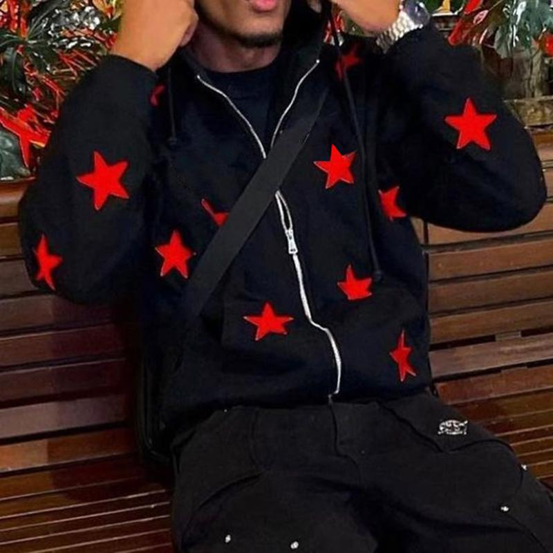 

Men' Hoodies & Sweatshirts Vintage Fashion Star Graphic Fairy Grunge Men Women Long-sleeved Zip Hoodie Jacket OverSize Streetwear Y2K Cloth, Black