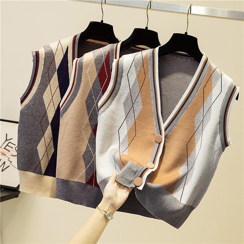 

Women's Vests Short Style Woman Fashion Geometric Cardigan V Collar Womens Autumn And Winter Slim Fit Knitted Lady Luci22, Blue