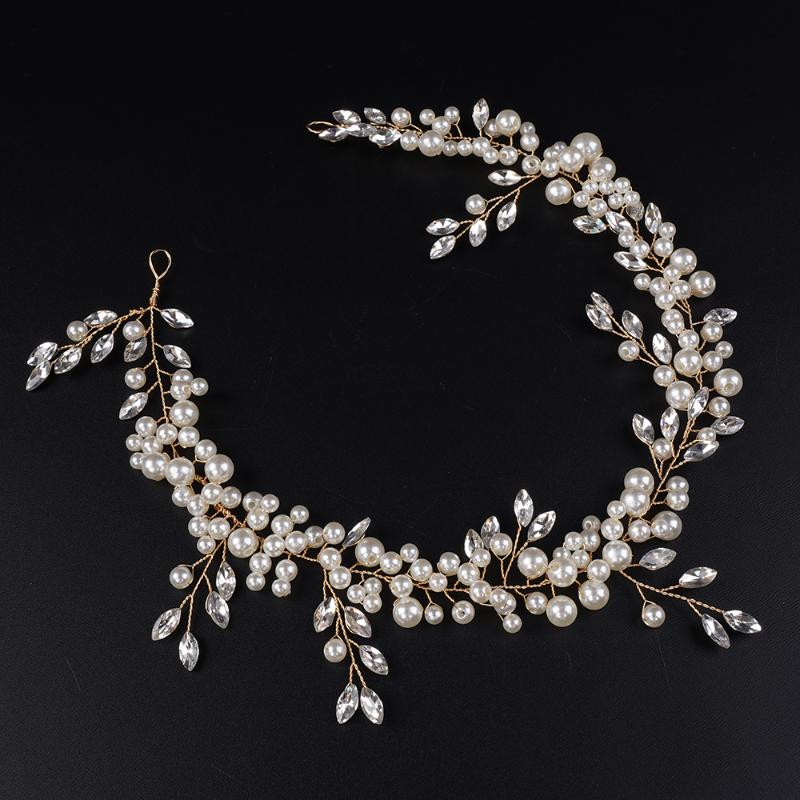 

Headpieces Pearl Rhinestone Gold Wedding Headband Fashion Bridal Hairband For Women Headpiece Handmade Party Hair Accessories Jewelry TiaraH