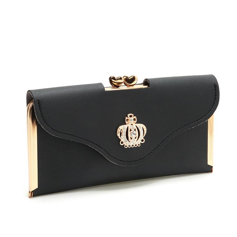 

Wallets Crown Style Women Hasp Lady Moneybags Zipper Coin Purse Woman Envelope Wallet Money Cards ID Holder Bags Purses PocketWallets, Black