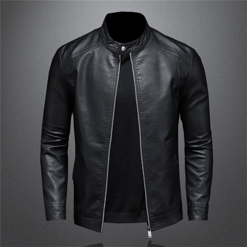 

Large size autumn fashion trend coats male style slim standup collar motorcycle leather jacket men's PU leather jacket 5XL 220816, Black