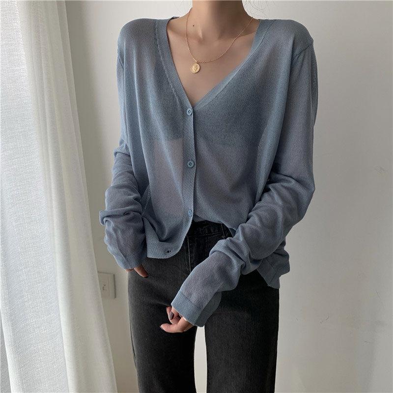 

Women' Knits & Tees Summer Cardigan Women' Long-sleeved Knitted Coat Thin Section Korean Outside Wear Lazy Wind Sunscreen Shirt Cardig, Black