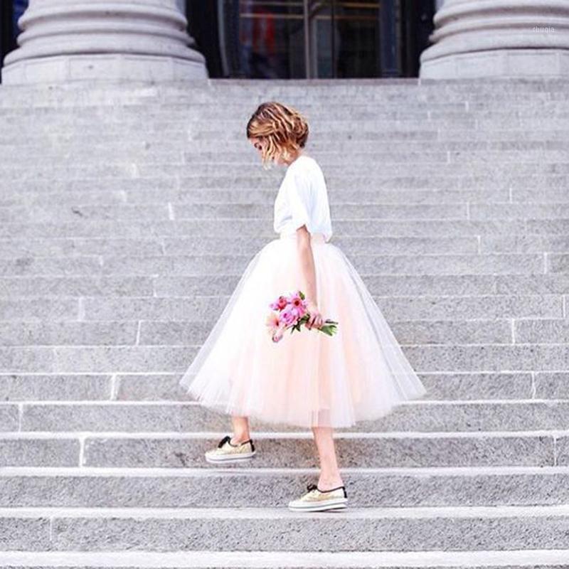

Skirts Pretty Peach Pink Tea Length Tulle Yong Lady Zipper Custom Made Puffy Mid Calf Tutu Skirt Women High Quality Bottom, Auburn