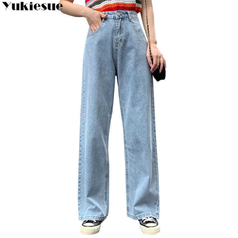 

Jeans Women Solid Vintage High Waist Wide Leg Denim Trousers Simple Students boyfriend ripped Loose Fashion Harajuku Womens 210608, Light blue
