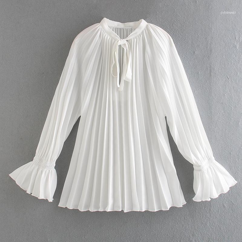

Malina Fashion Bow Blouses Women Elegant Loose Solid White Fold Shirts Casual Butterfly Sleeve Tops Ladies1