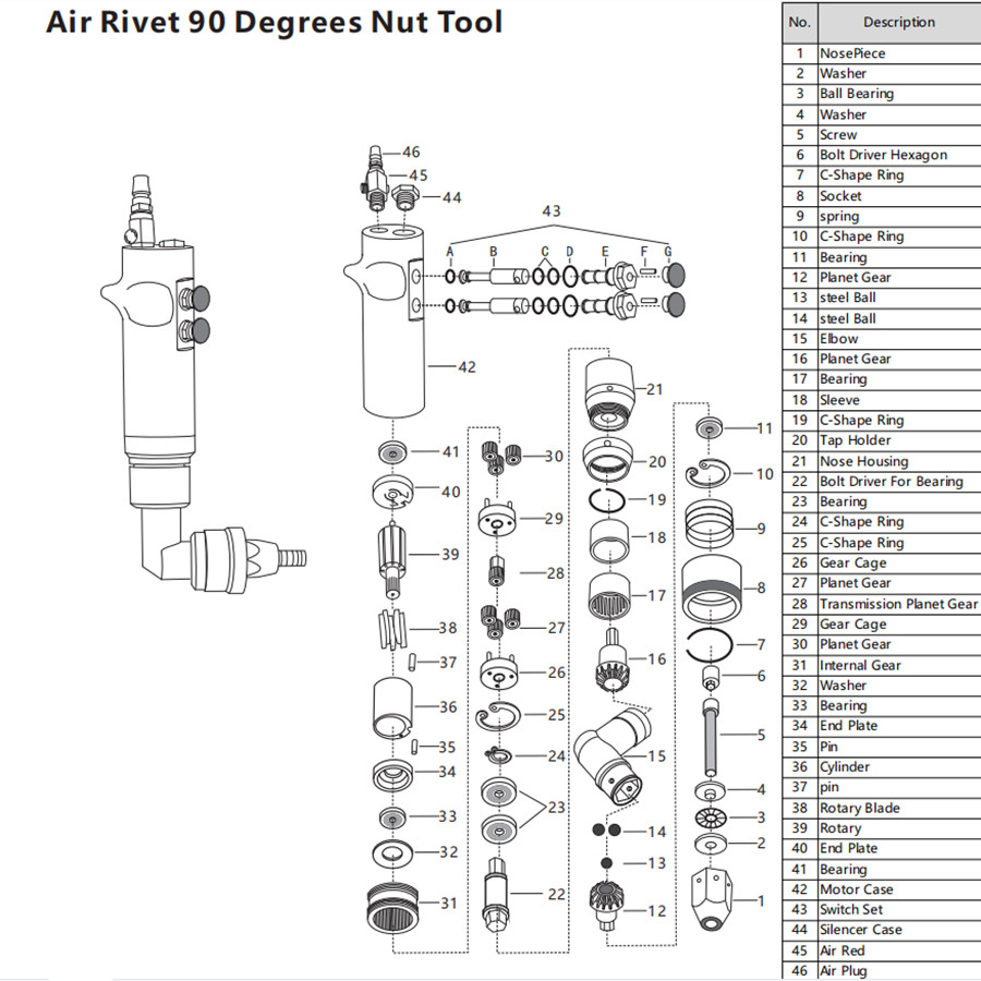 

Accessary Bearing For Air Rahm Power Tools Head 90 Degree Straight Angle Elbow Pneumatic Riveter Come With Any  of Replacement Parts Only Not The Tools