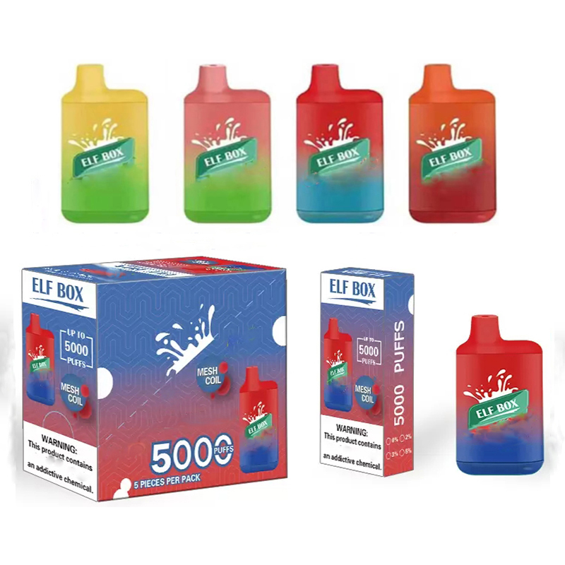 

ELF BOX Disposable Vape E Cigarette 5000 Puffs Rechargeable 650mah Batteries 0% 2% 3% 5% Pen Device Kit 12ml Pre-filled Cartridges Pod 10 Colors VS PUFF FELX PLUS HIGO
