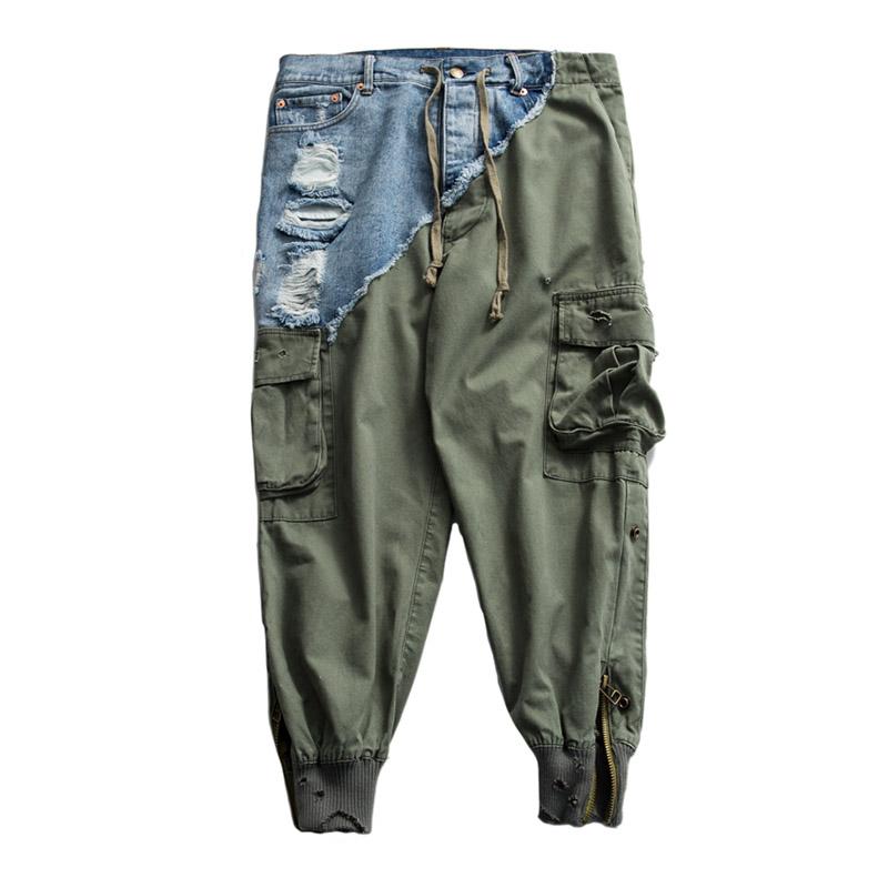 

Men's Jeans Mcikkny Men High Street Washed Zipper Trousers Ripped Holes Cargo Pencil Pants For Male DrawstringMen's, Blue