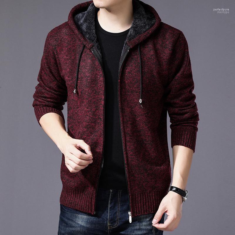 

Men's Sweaters 2022 Winter Thick Warm Hooded Cardigan Jumpers Men Striped Wool Liner Zipper Fleece Coats Perf22, Blue